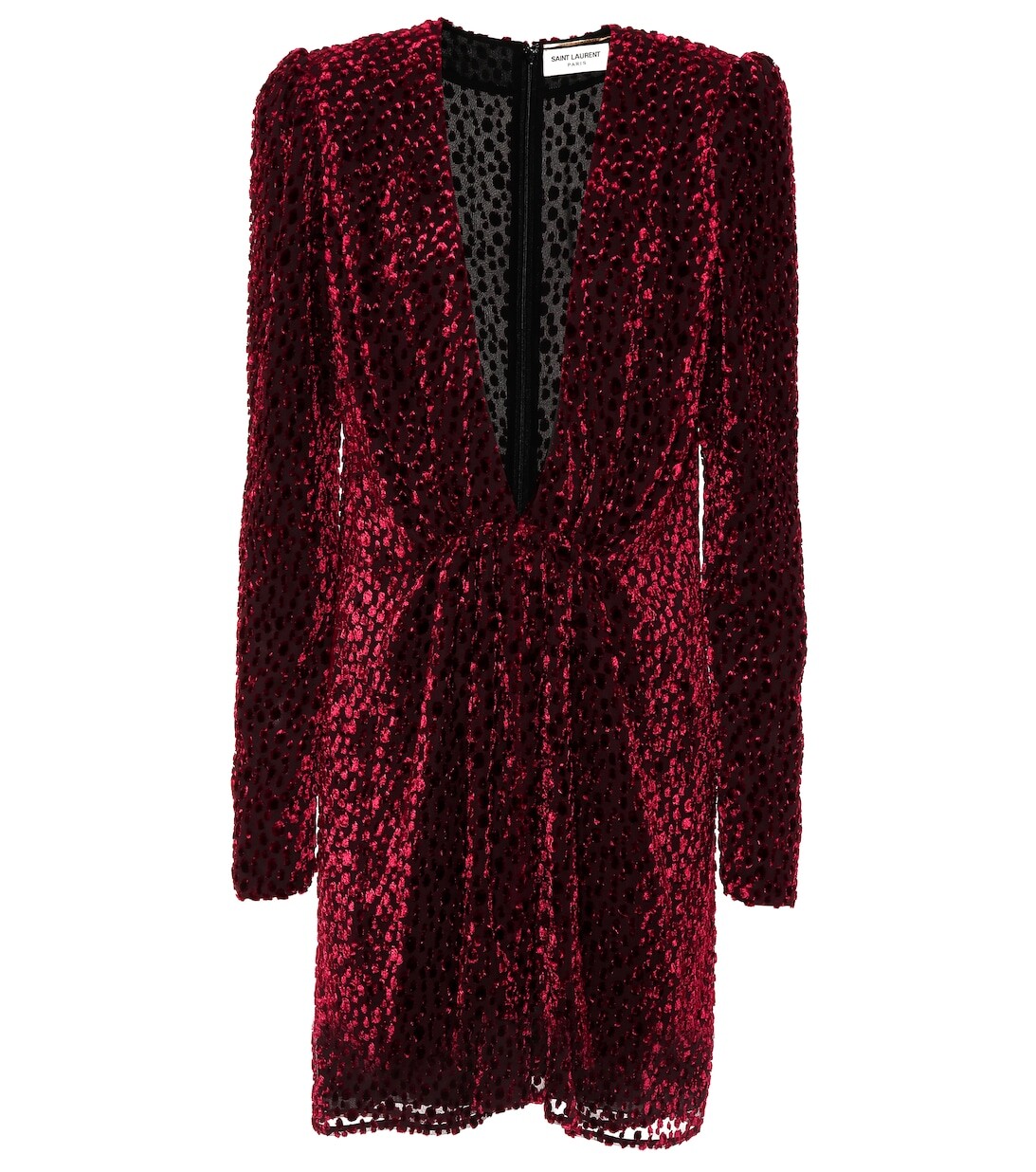 

Бархатное платье из смесового шелка с флокированием SAINT LAURENT, красный