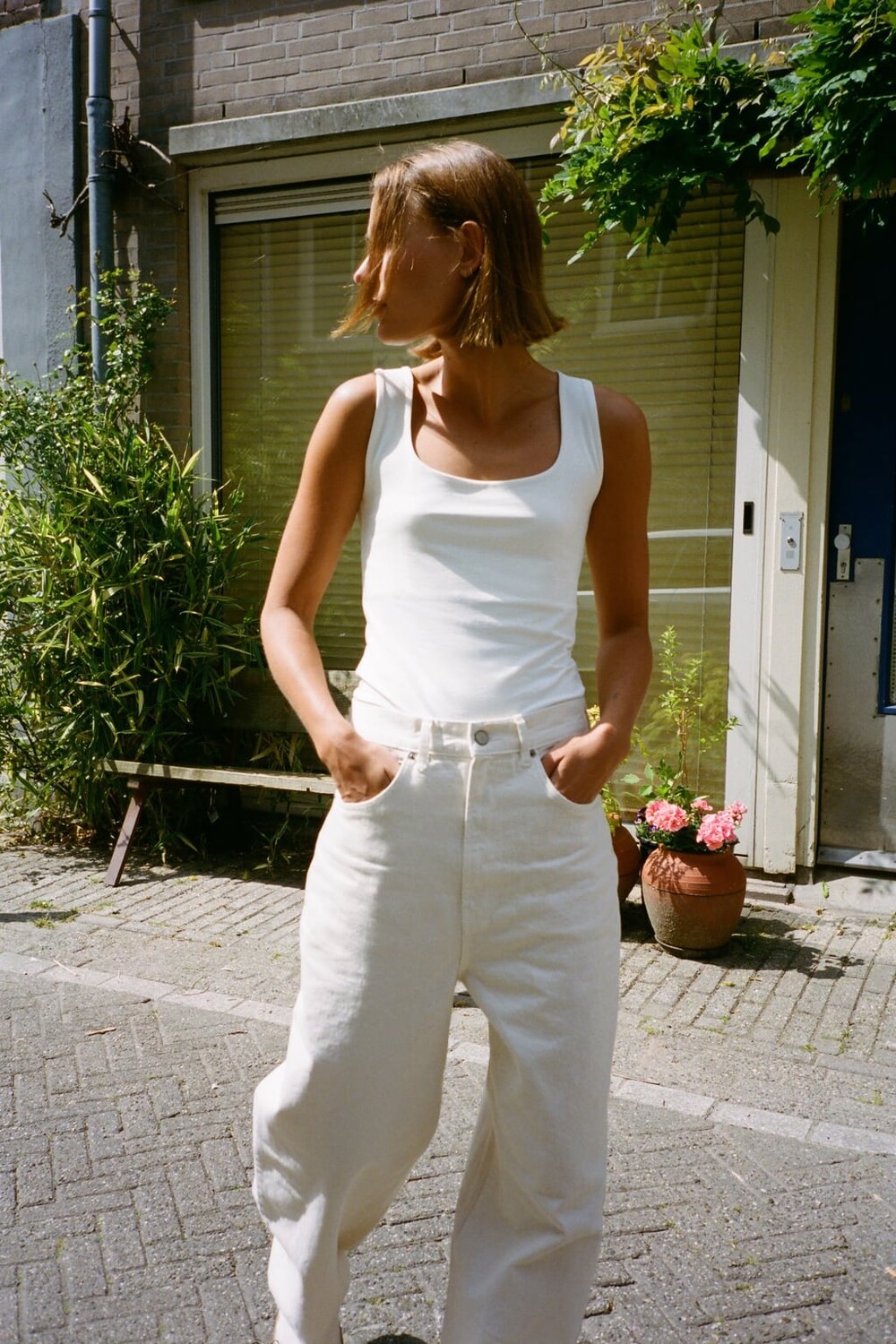

Топ полиамида с широкими лямями ZARA, экру