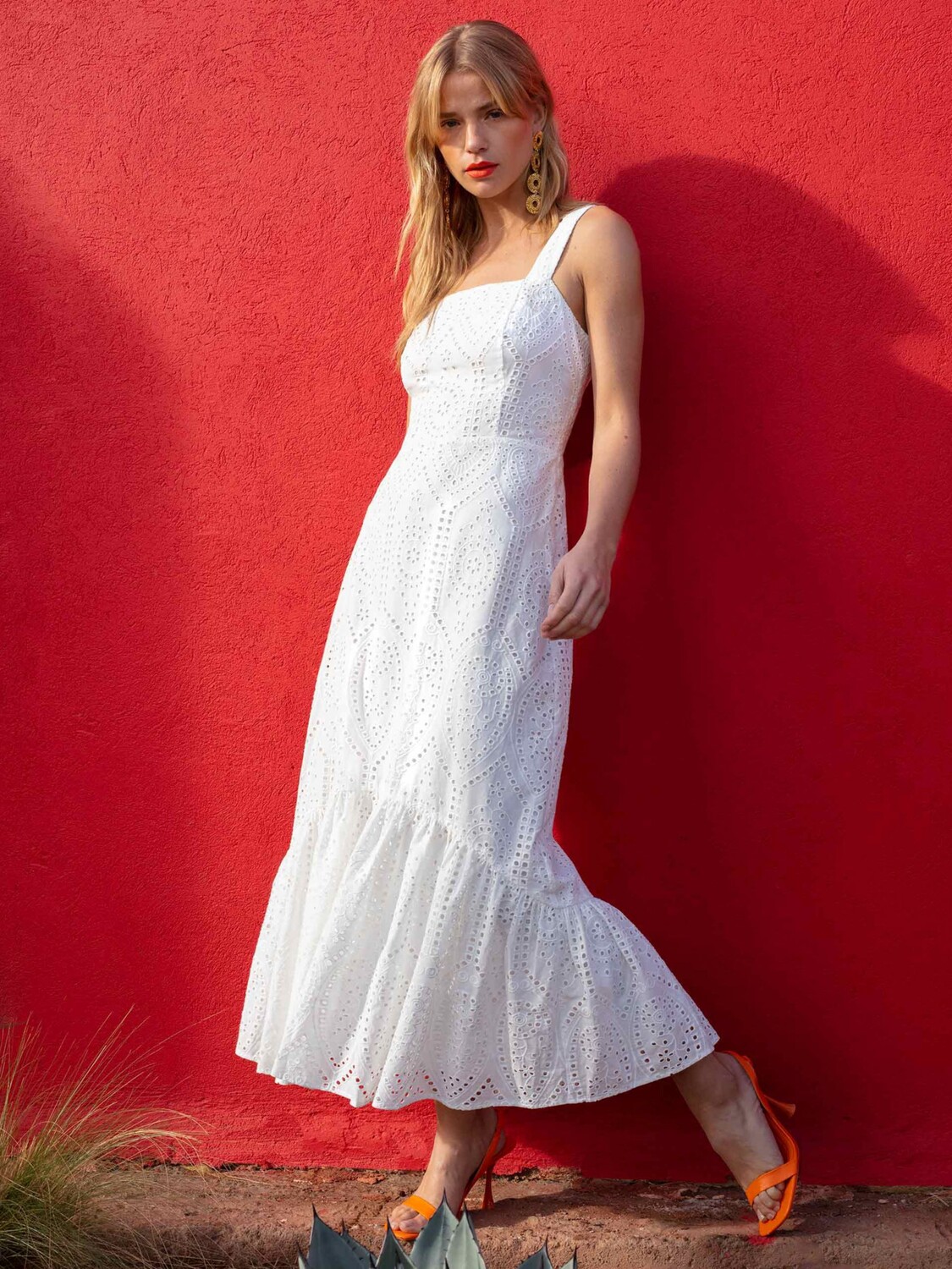 

Ro&Zo Платье-солнце с бретелями Broderie Anglaise, белое