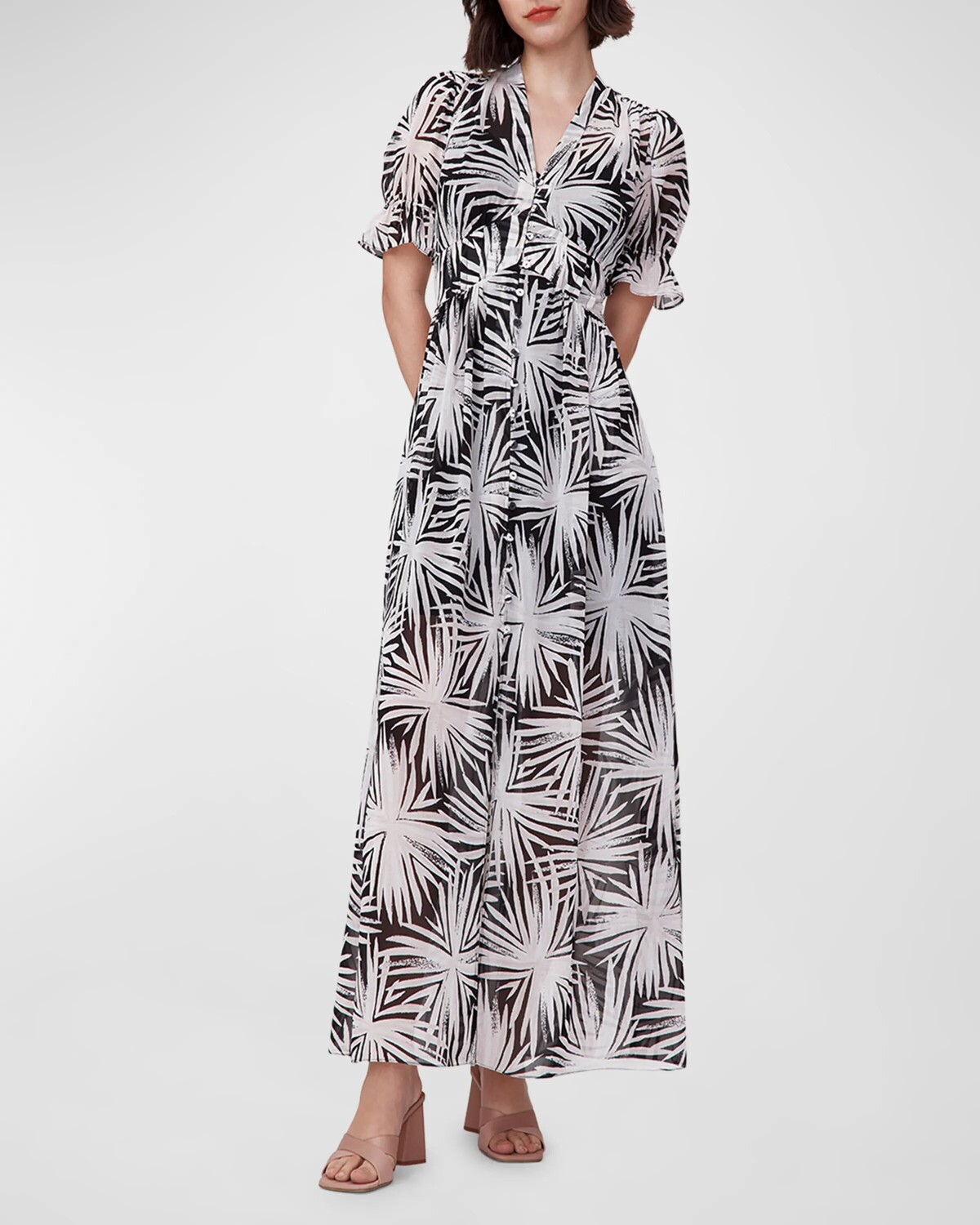 

Платье макси с пышными рукавами и ботаническим принтом Erica Diane von Furstenberg, цвет Sea Holly Blk Lg
