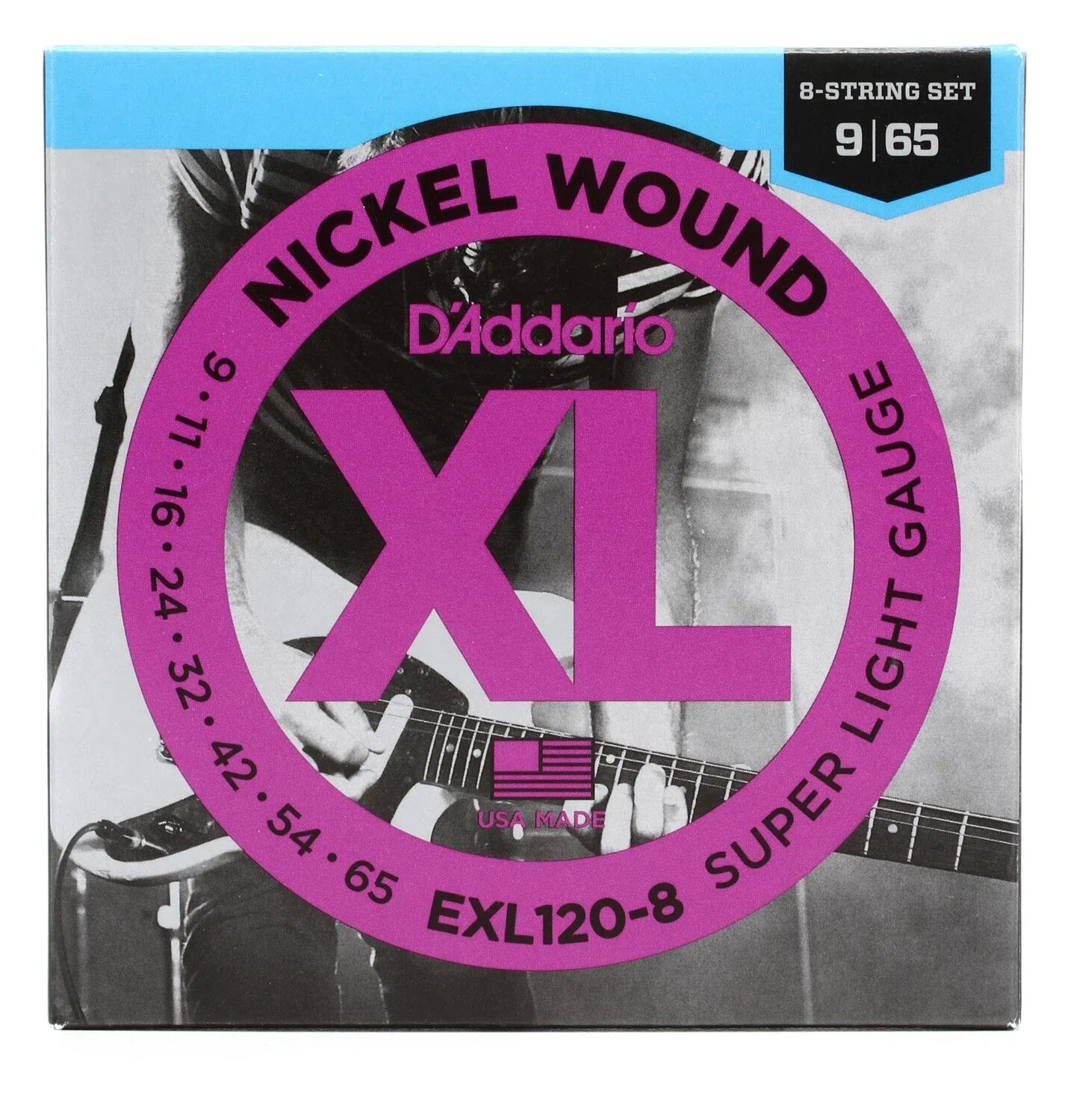 

Струны для электрогитары D'Addario EXL120-8 XL с никелированной обмоткой — .009-.065, сверхлегкие, 8-струнные