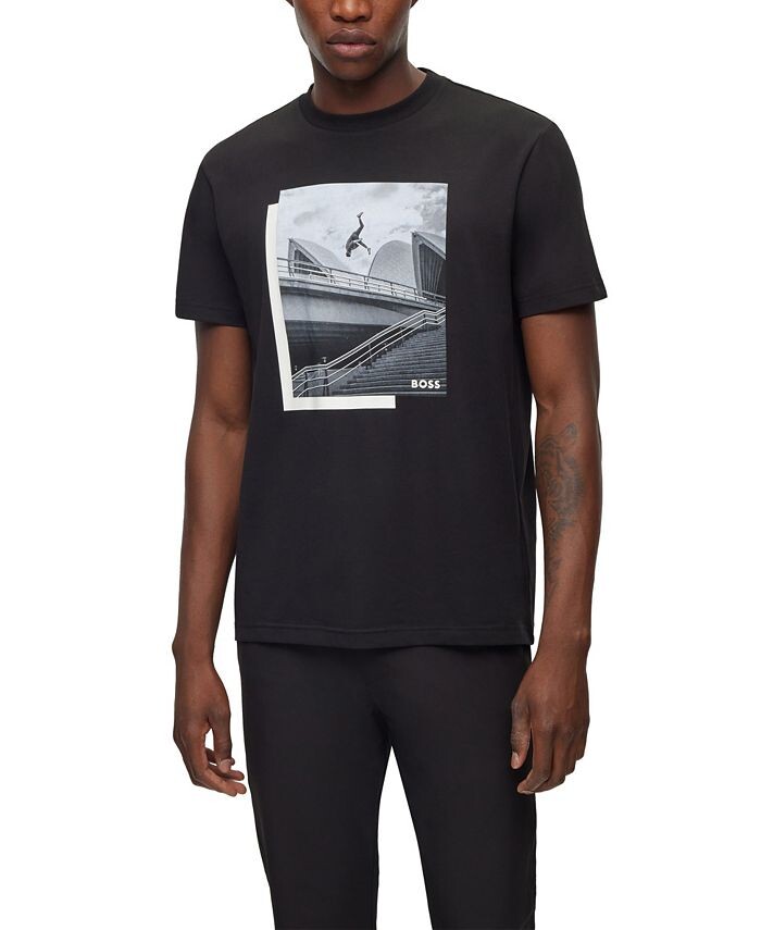 

Мужская футболка с фотопринтом Hugo Boss, черный