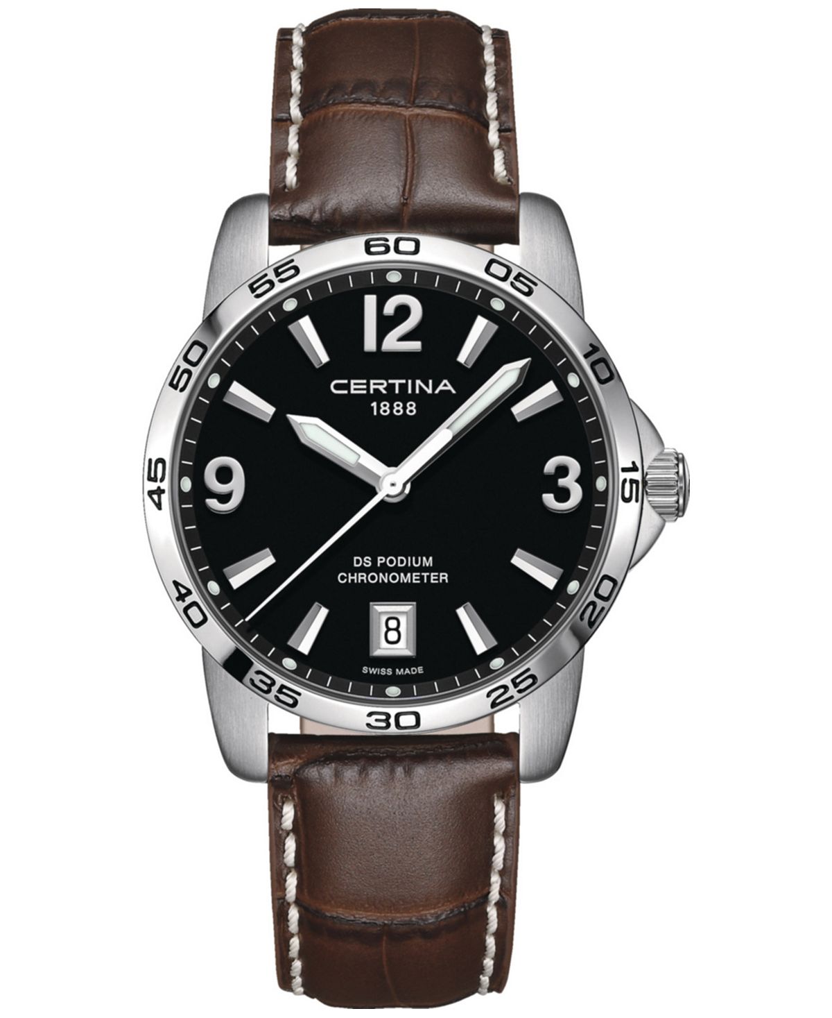 Мужские швейцарские часы DS Podium с коричневым кожаным ремешком, 40 мм Certina часы certina ds stella c031 210 11 031 00