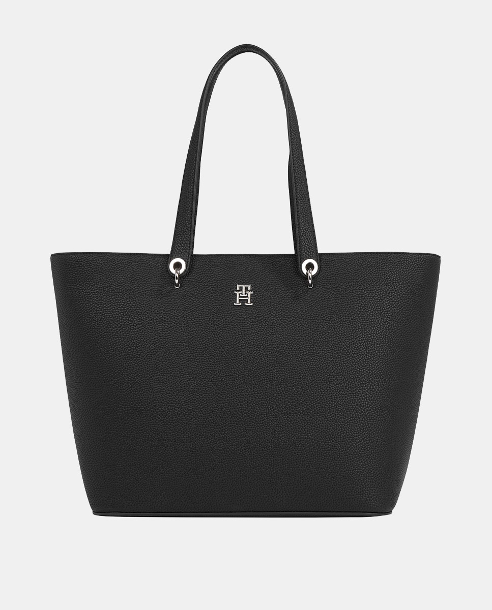 Большая черная сумка-тоут с логотипом TH и молнией Tommy Hilfiger, черный