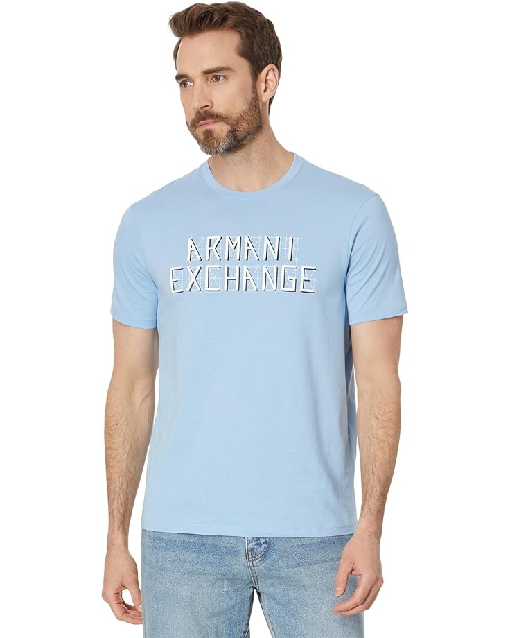

Футболка Armani Exchange Regular Fit Cotton Jersey Armani Exchange Logo Lines, цвет Placid Blue