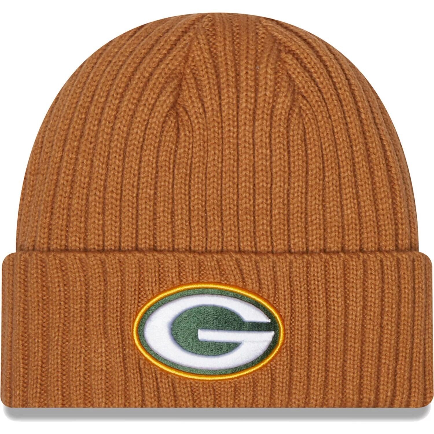 

Мужская классическая вязаная шапка New Era коричневая Green Bay Packers Core с манжетами