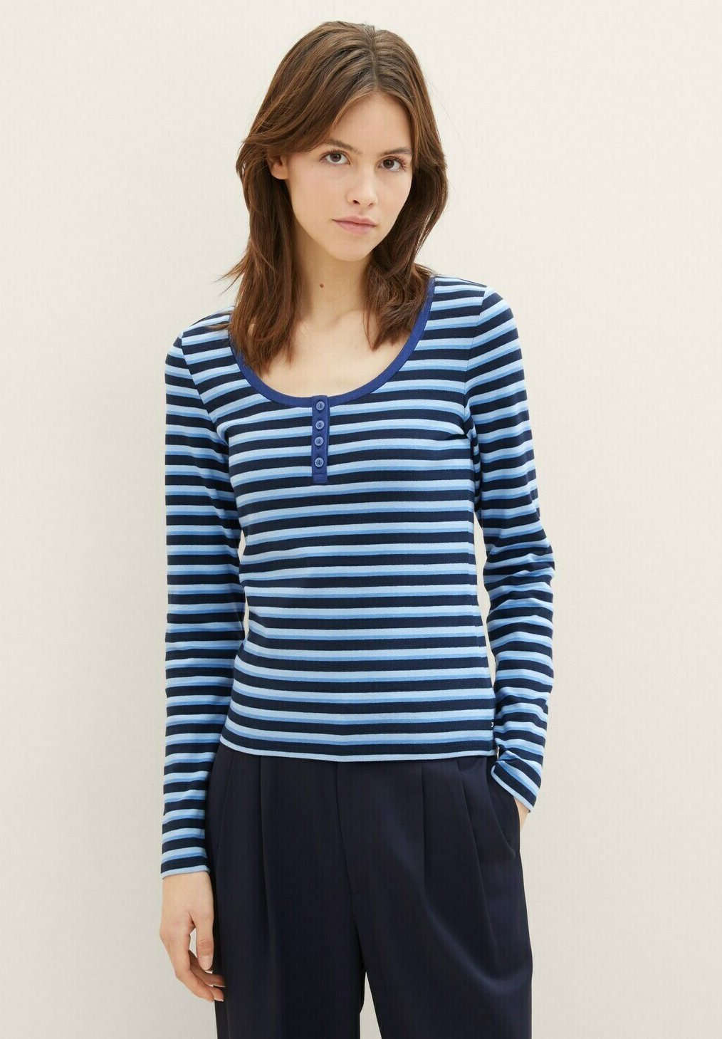 Рубашка с длинным рукавом TOM TAILOR DENIM, цвет mid and dark blue stripe