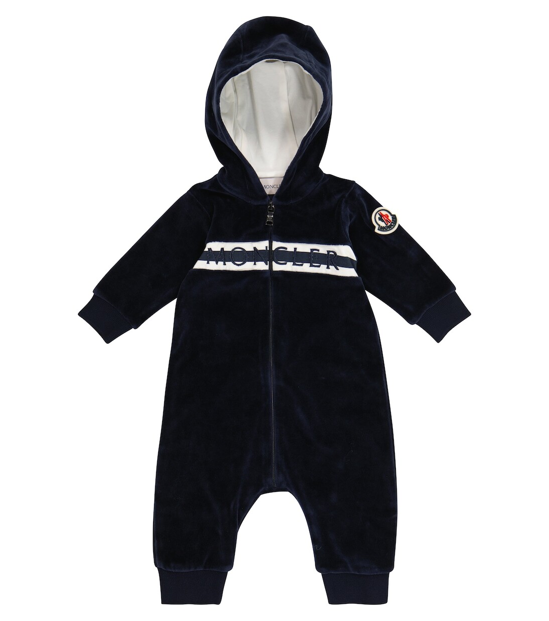 

Детский комбинезон из синели с логотипом Moncler Enfant, синий