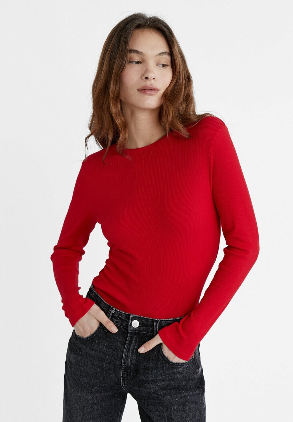 

Футболка с длинным рукавом Stradivarius, красная, Красный