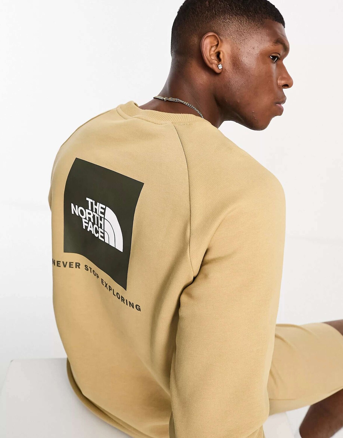 

Бежевый флисовый свитшот с рукавами реглан и принтом на спине The North Face Redbox
