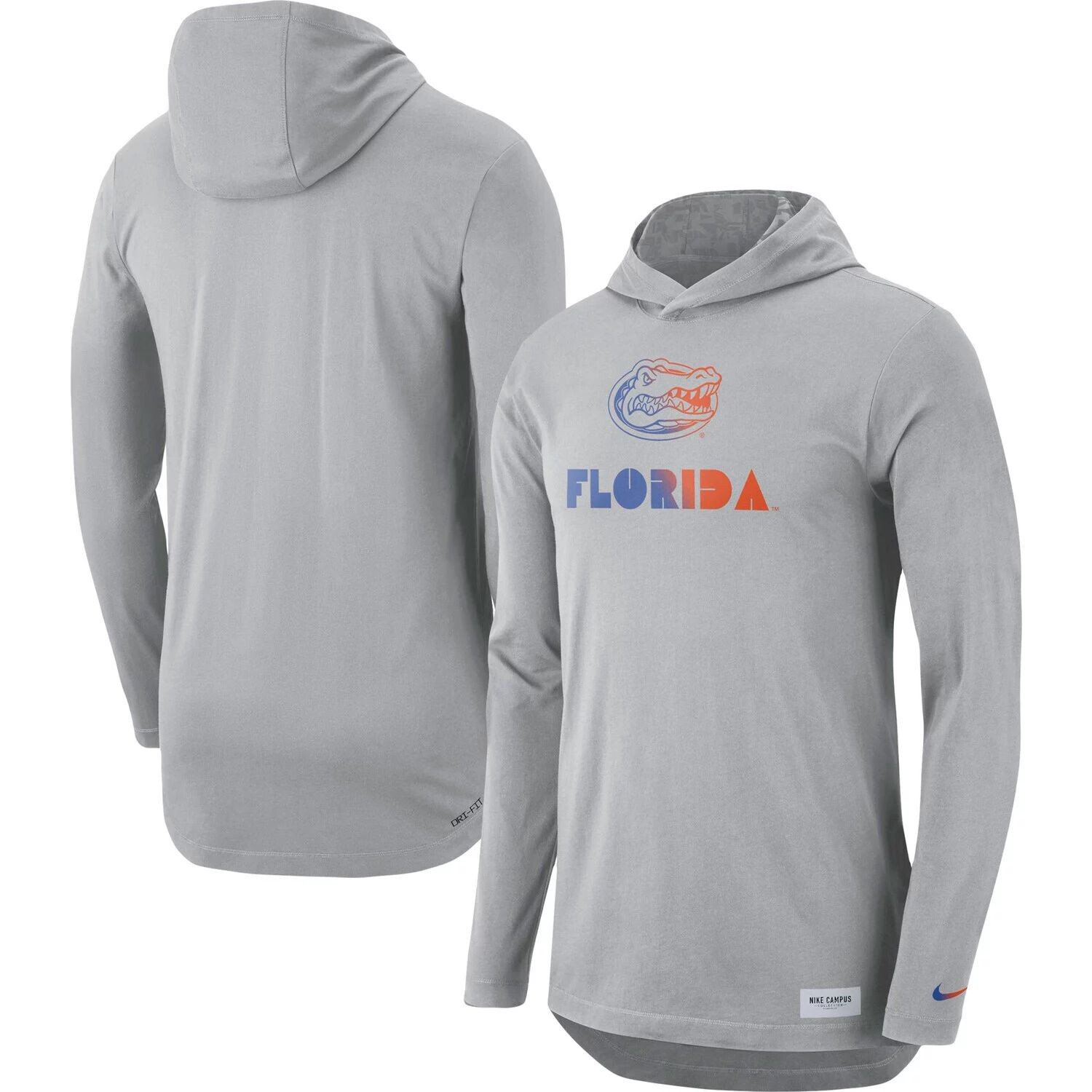 

Мужская серая футболка с длинным рукавом и худи Florida Gators Campus Performance Nike, Серый