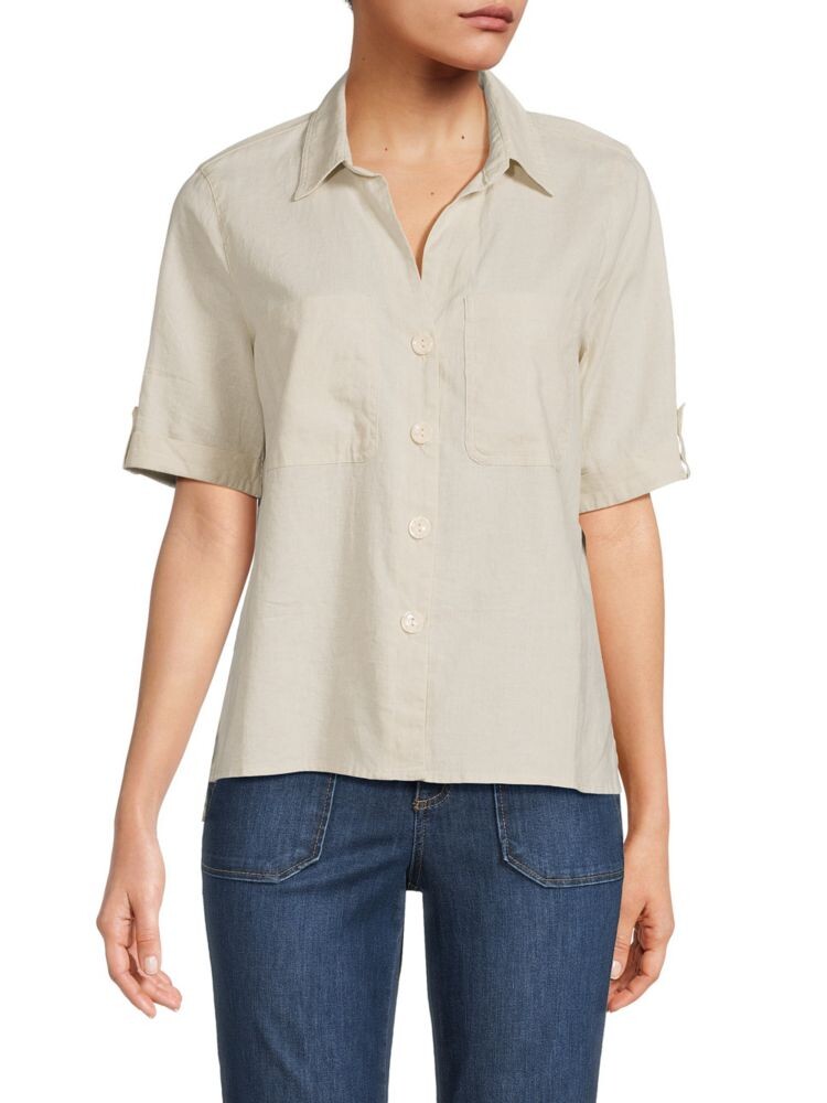 

Однотонная рубашка из смесового льна Saks Fifth Avenue, цвет Natural