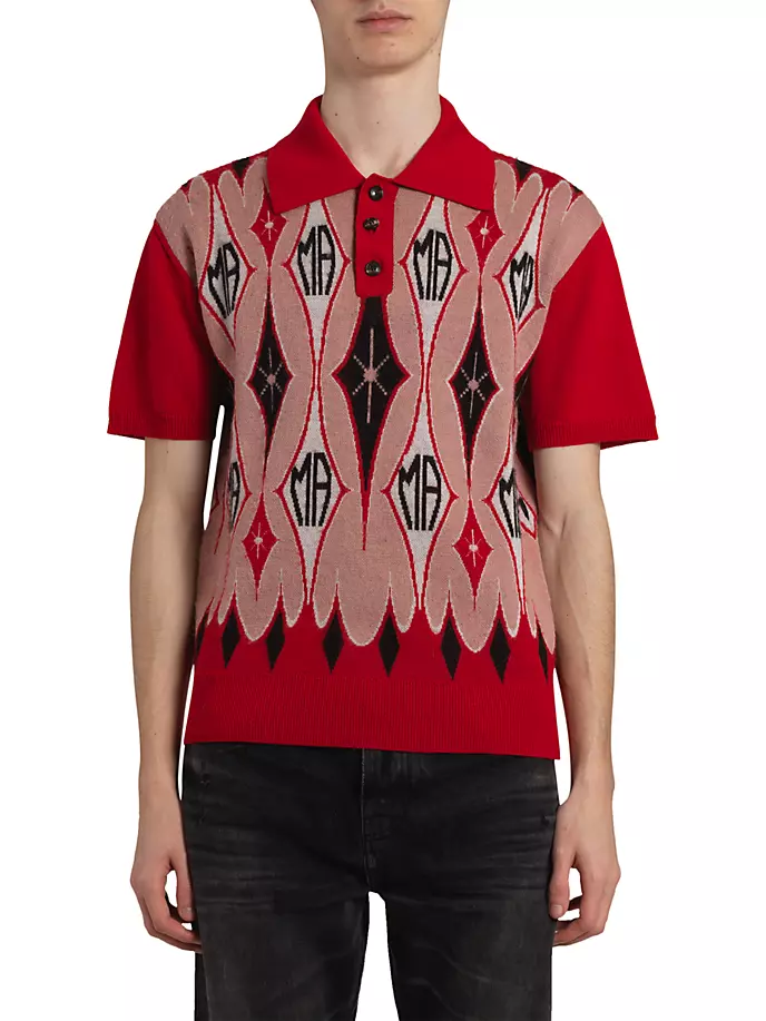 

Рубашка поло с короткими рукавами из шерсти Argyle Amiri, красный