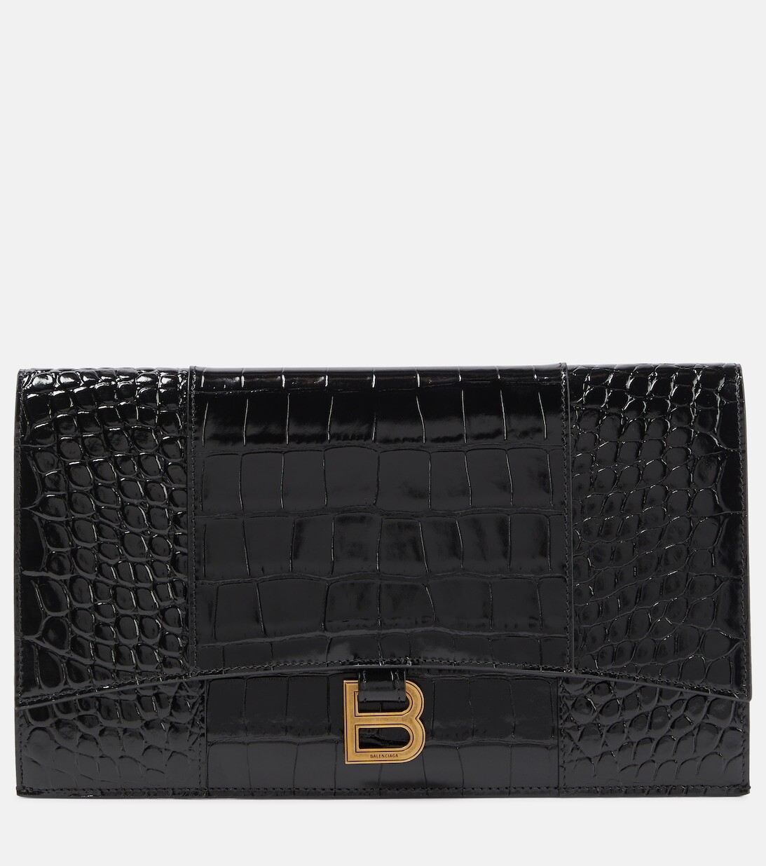 

Кожаный клатч Hourglass Small с эффектом крокодила Balenciaga, черный