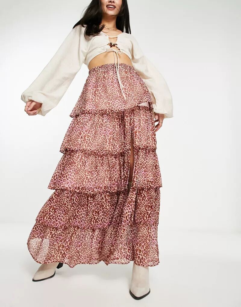 

Фестивальная юбка макси Miss Selfridge из шифона с мелким животным принтом