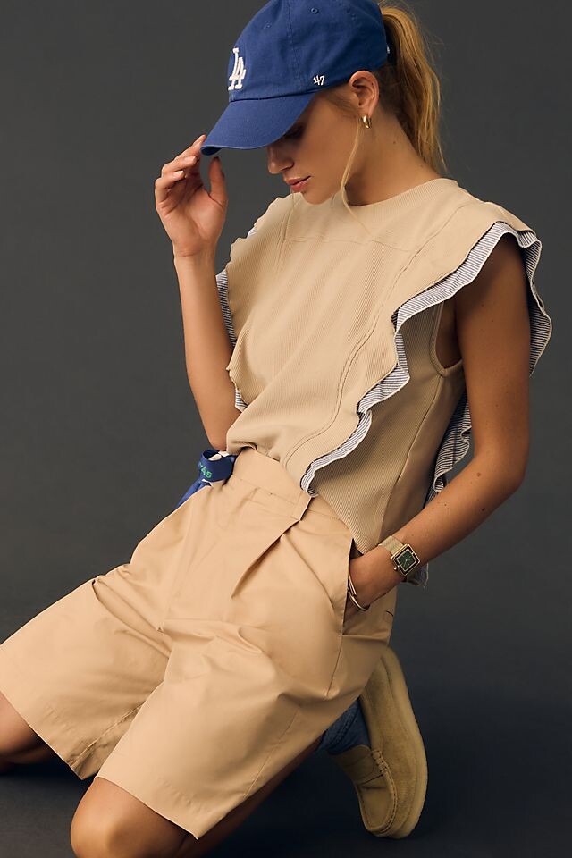 

Топ Anthropologie Popover без рукавов, бежевый