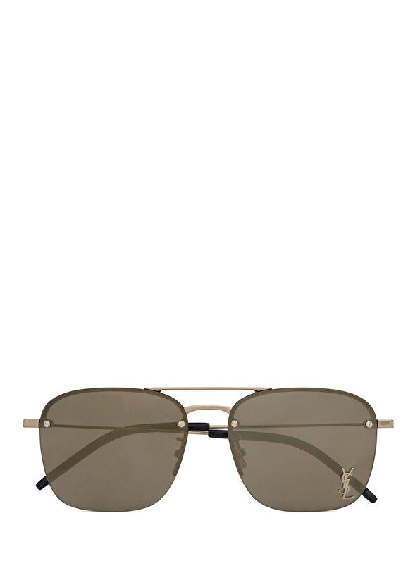 Золотые женские солнцезащитные очки прямоугольной формы Saint Laurent