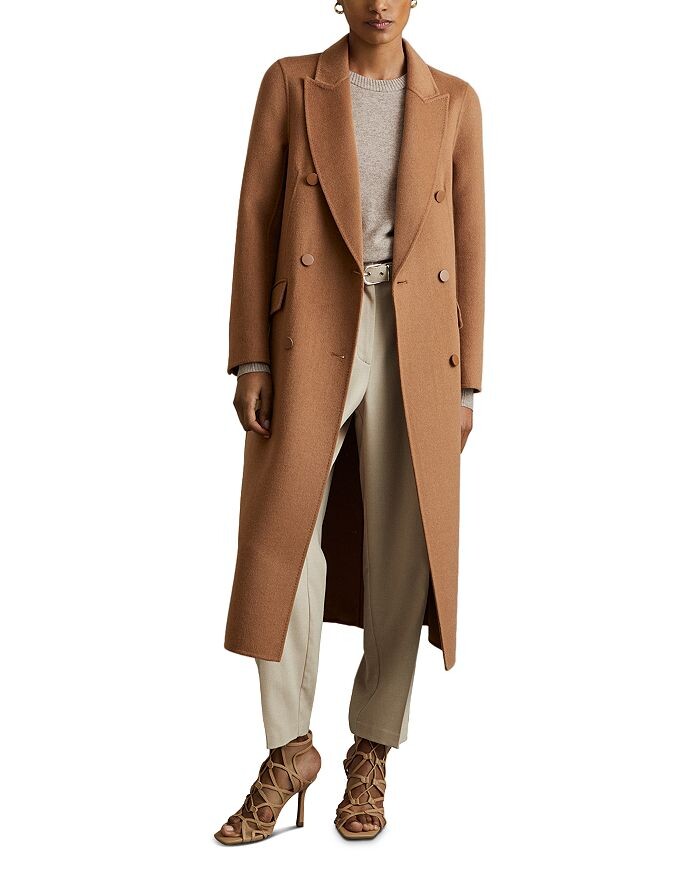 

REISS Maeve DB Пальто с потайным швом и пуговицами спереди, коричневый/бежевый