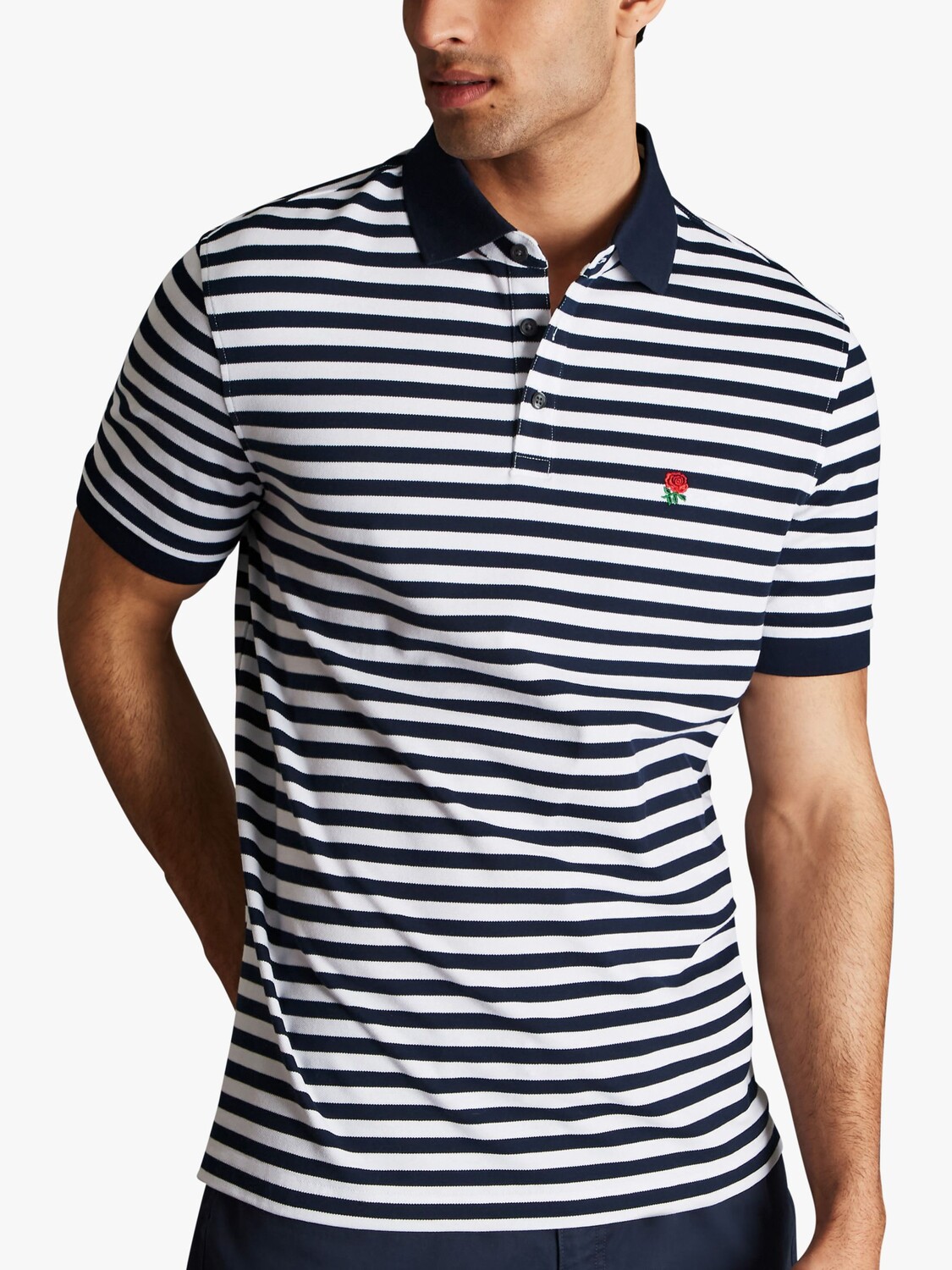 

Charles Tyrwhitt England Рубашка-поло из пике с полосками для регби, темно-синий/белый