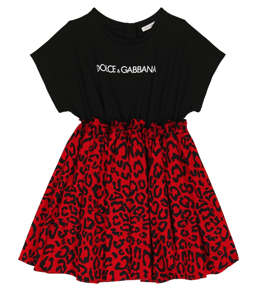 

Платье из хлопка с леопардовым принтом и логотипом Dolce&Gabbana, разноцветный