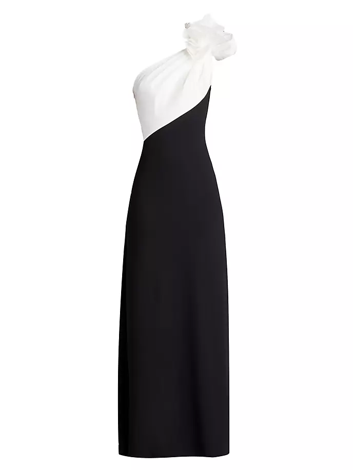 

Двухцветное платье с рюшами Tadashi Shoji, цвет ivory black