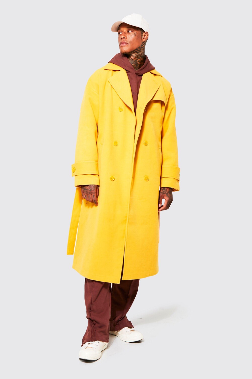 

Двубортное пальто storm клапаны Boohoo, горчичный