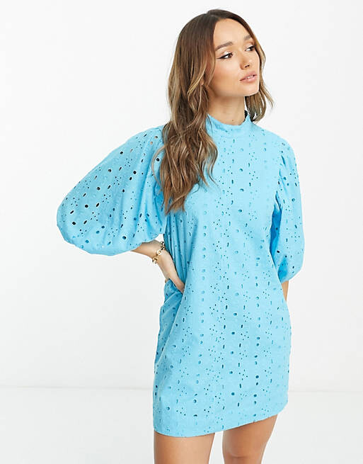 

Голубое платье мини с пышными рукавами ASOS DESIGN