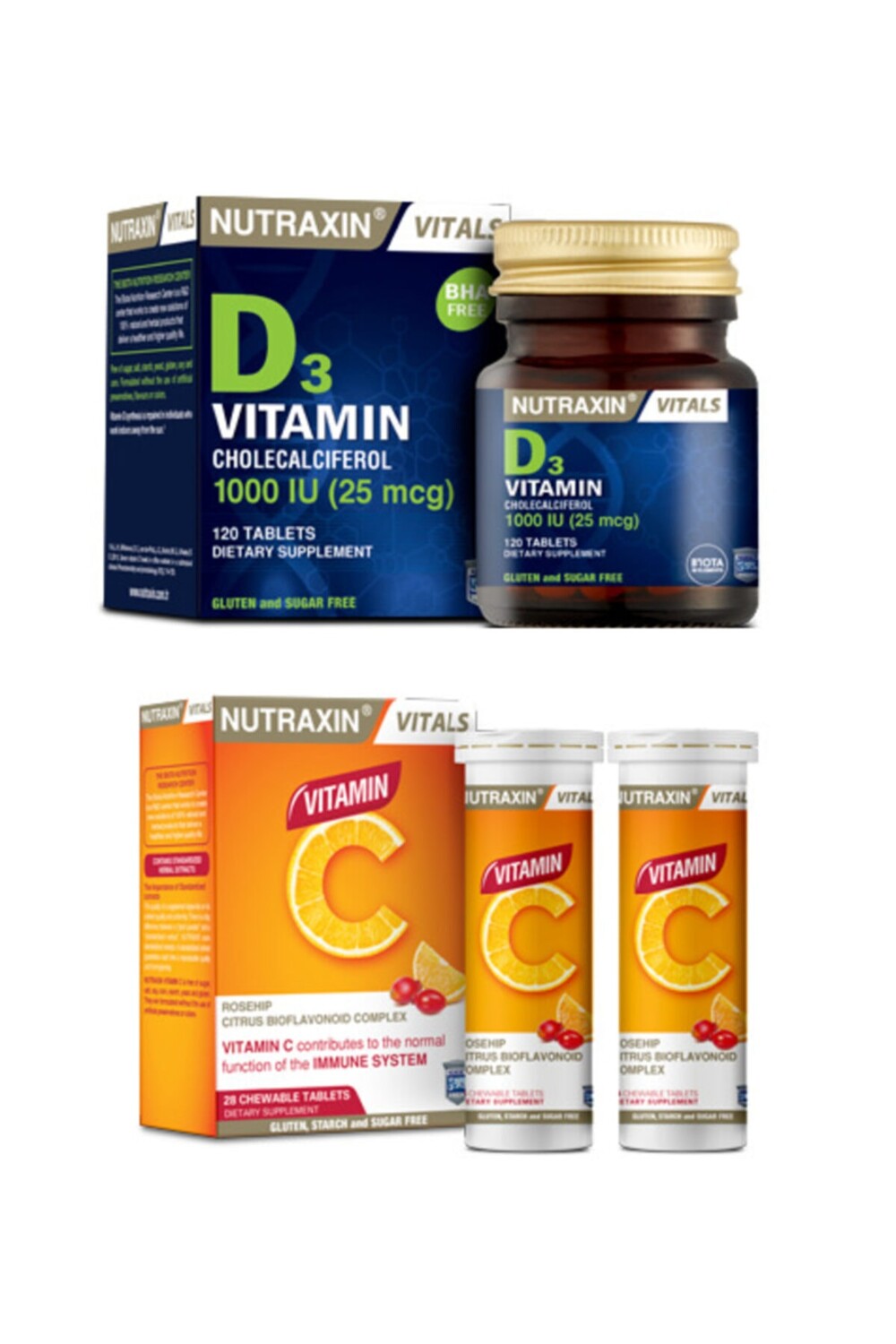

Nutraxin Витамин C 28 жевательных таблеток + витамин D3 120 таблеток