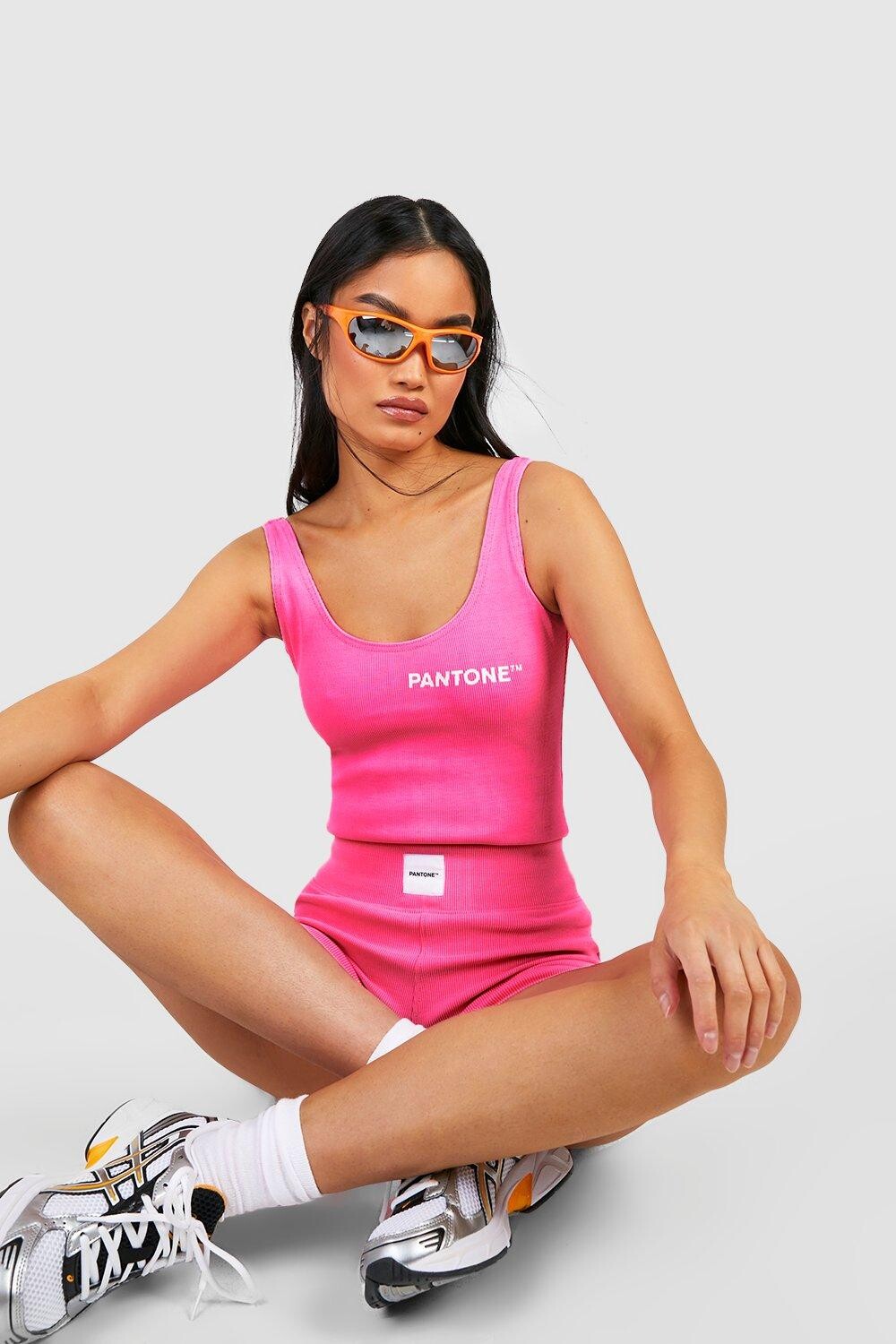 

Боди из ребрики pantone с овчным вырезом Boohoo, розовый