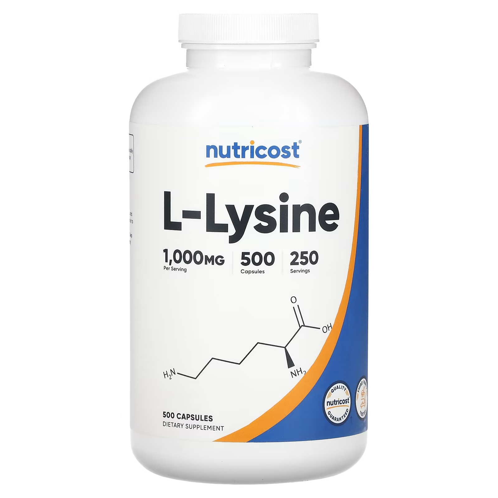L-лизин Nutricost, 500 мг, 500 капсул l лизин 500 мг 200 капсул