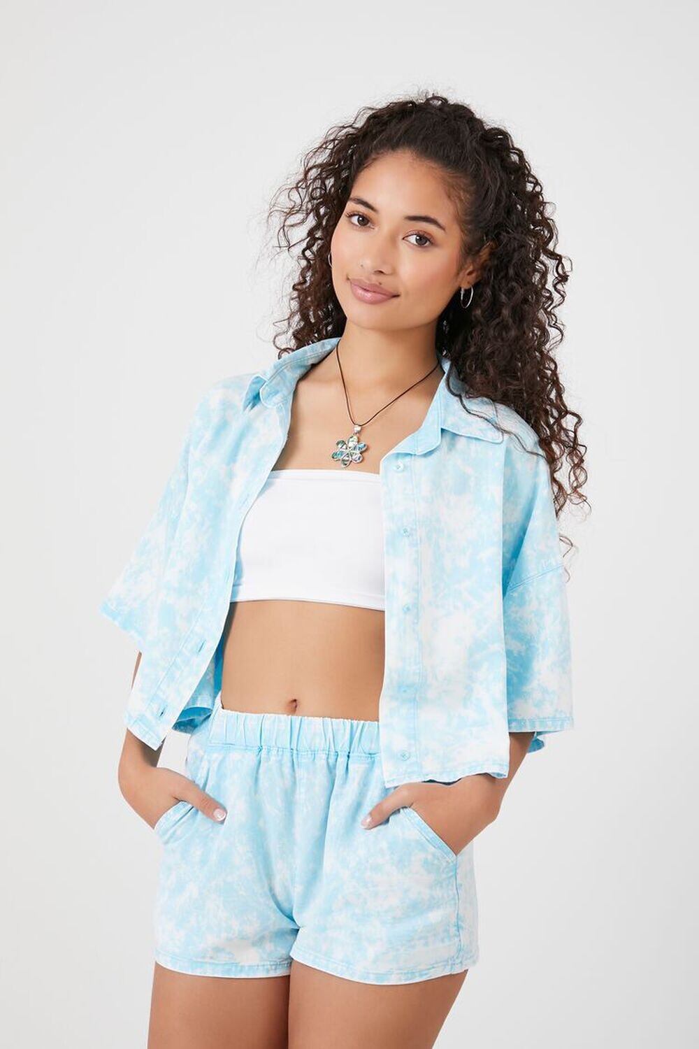 

Шорты из шамбре Acid Wash Forever 21, синий