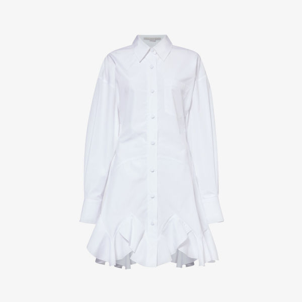 Хлопковое мини-платье-рубашка с накладными карманами Stella Mccartney, белый