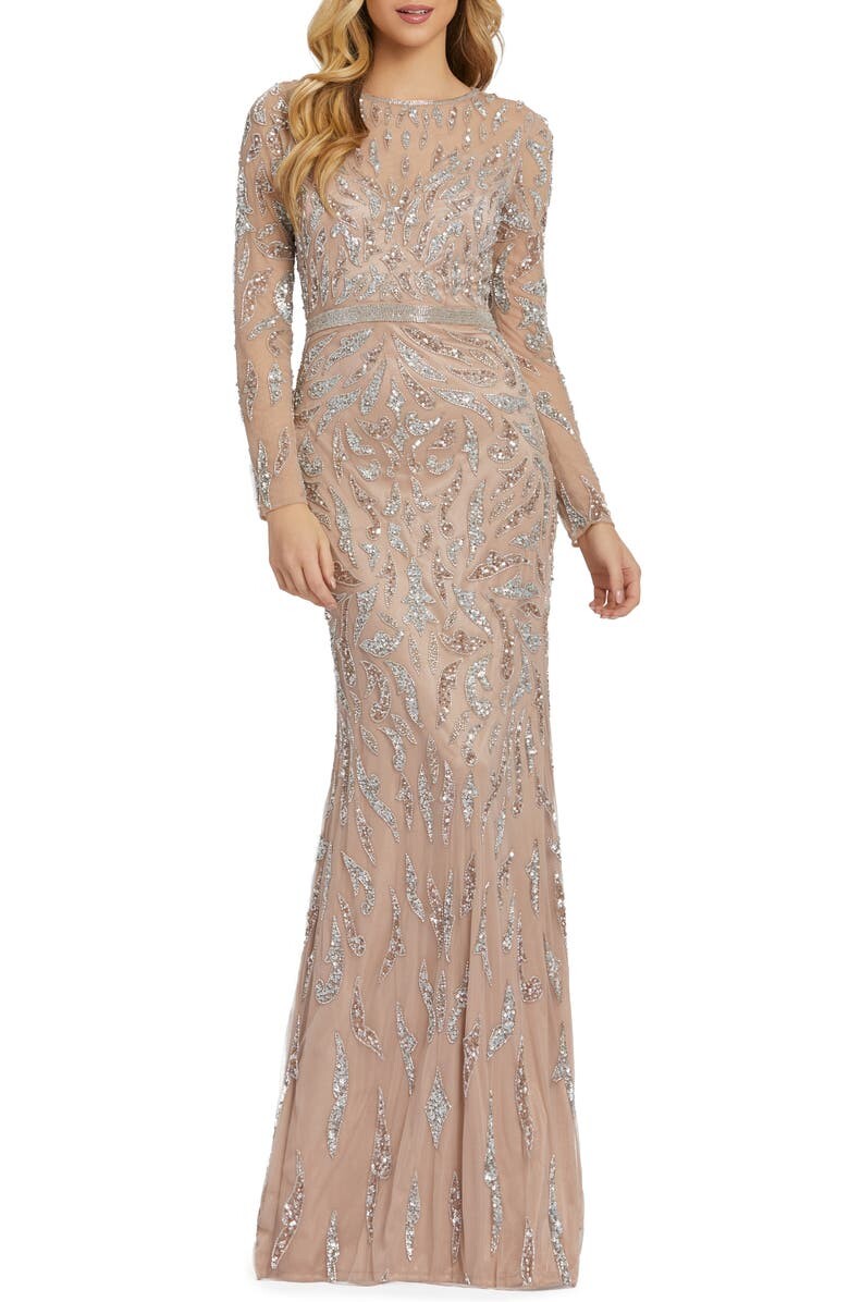 

Расшитое бисером платье с длинными рукавами MAC DUGGAL