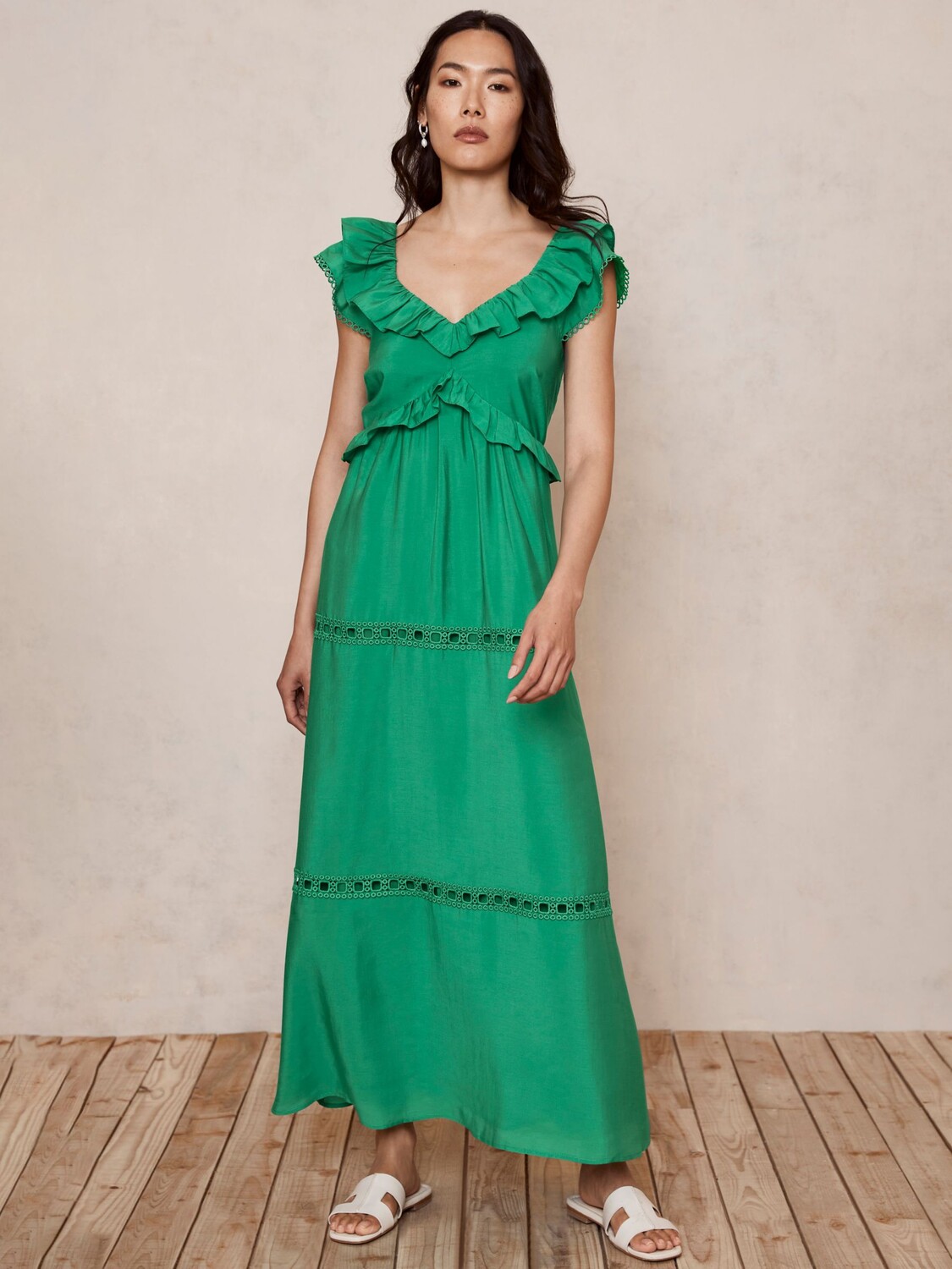 

Платье макси с кружевной отделкой Mint Velvet, зеленое