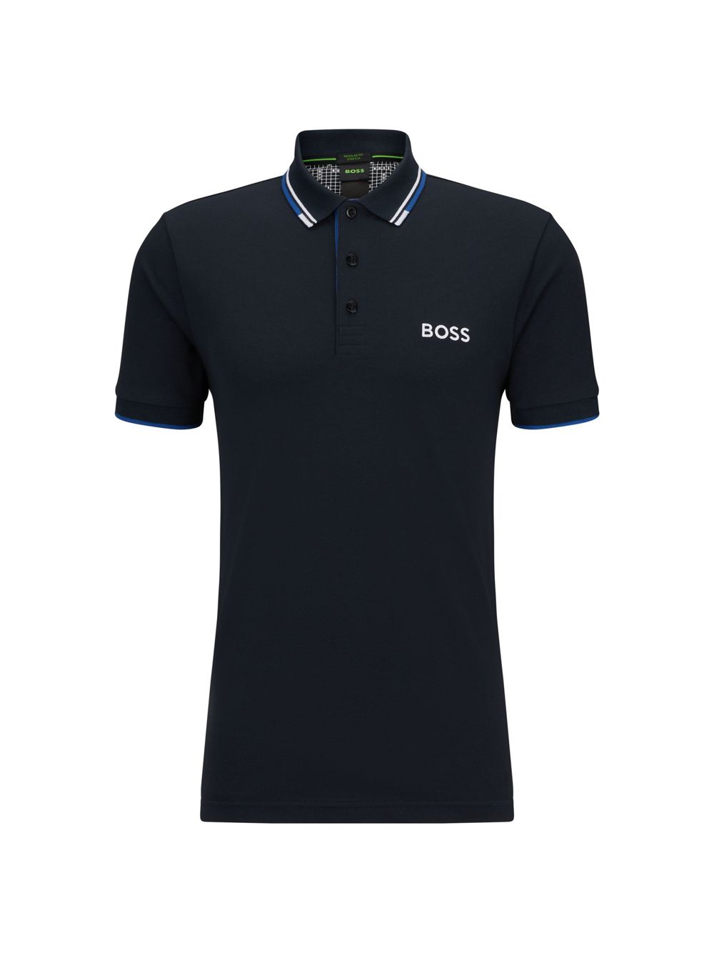 Рубашка поло из смесового хлопка с контрастным логотипом BOSS, синий
