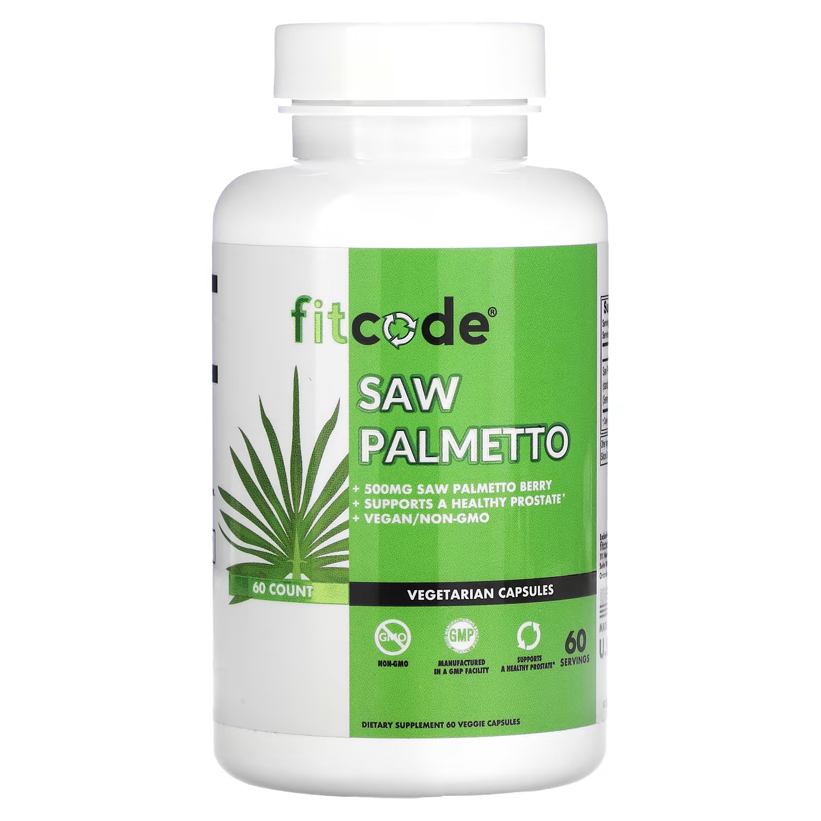 Пищевая добавка FITCODE Saw Palmetto, 500 мг, 60 растительных капсул пищевая добавка fitcode расторопша пятнистая 300 мг 60 растительных капсул