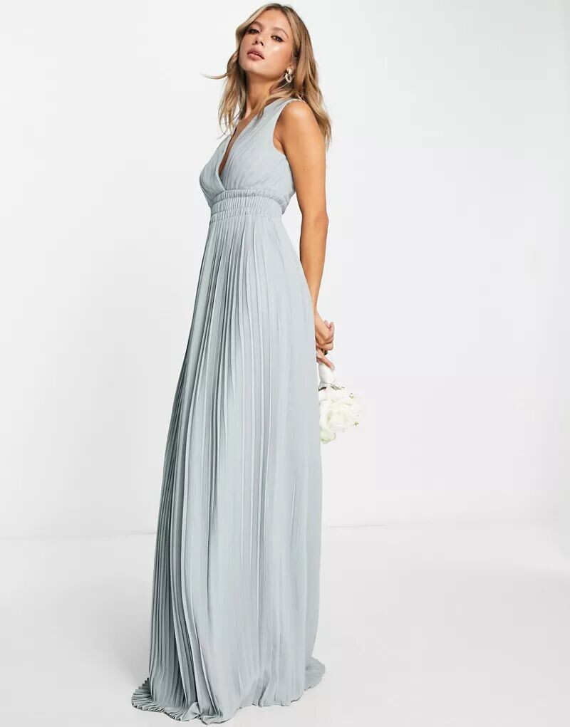 

Зеленое платье макси с плиссированным поясом TFNC Bridesmaid