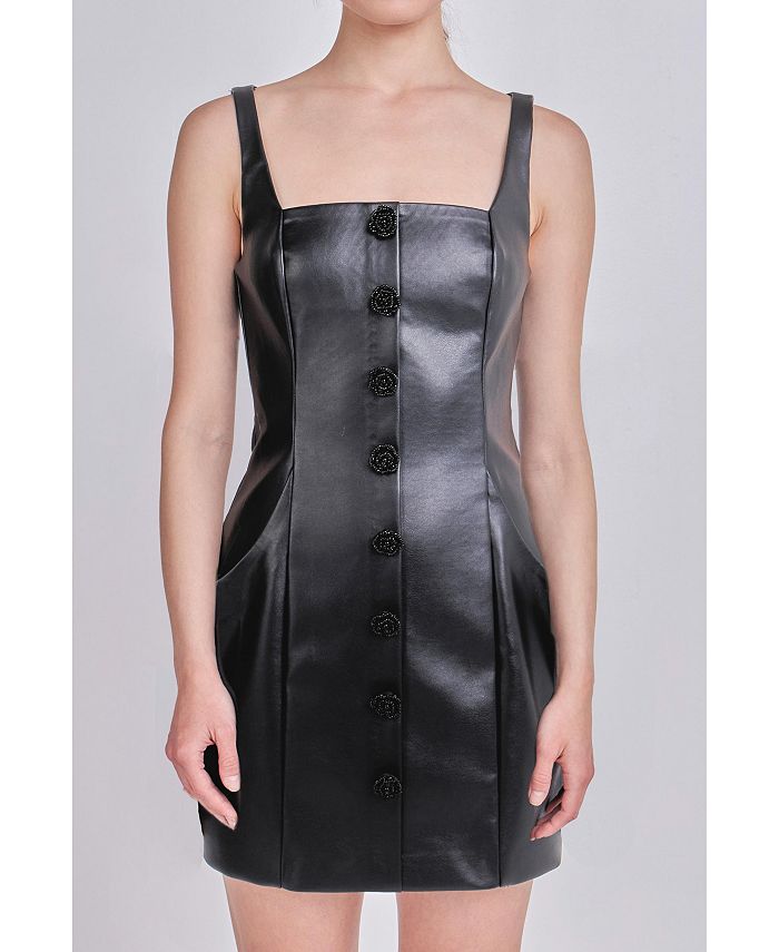 Женское мини-платье из искусственной кожи на пуговицах endless rose, черный фото