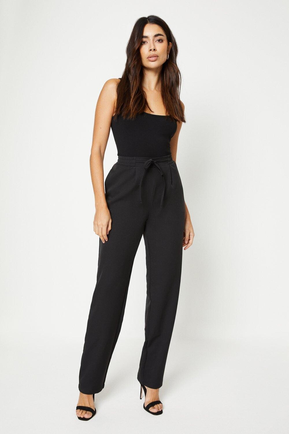

Формальные прямые брюки с завязкой на талии Dorothy Perkins, черный