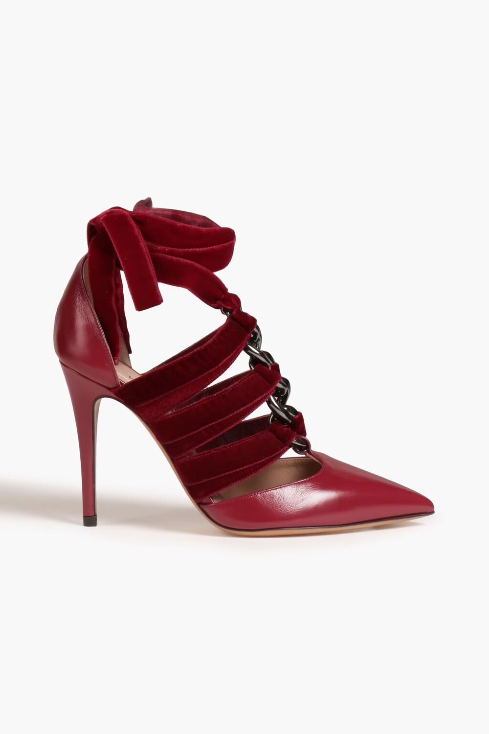 

Кожаные туфли с бархатной отделкой и цепочкой Valentino Garavani, бордовый