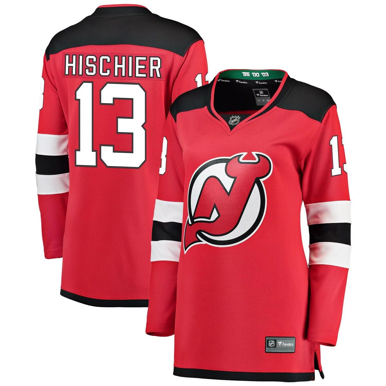 

Женская красная футболка Fanatics Branded Nico Hischier New Jersey Devils Breakaway Home Player Fanatics, Красный