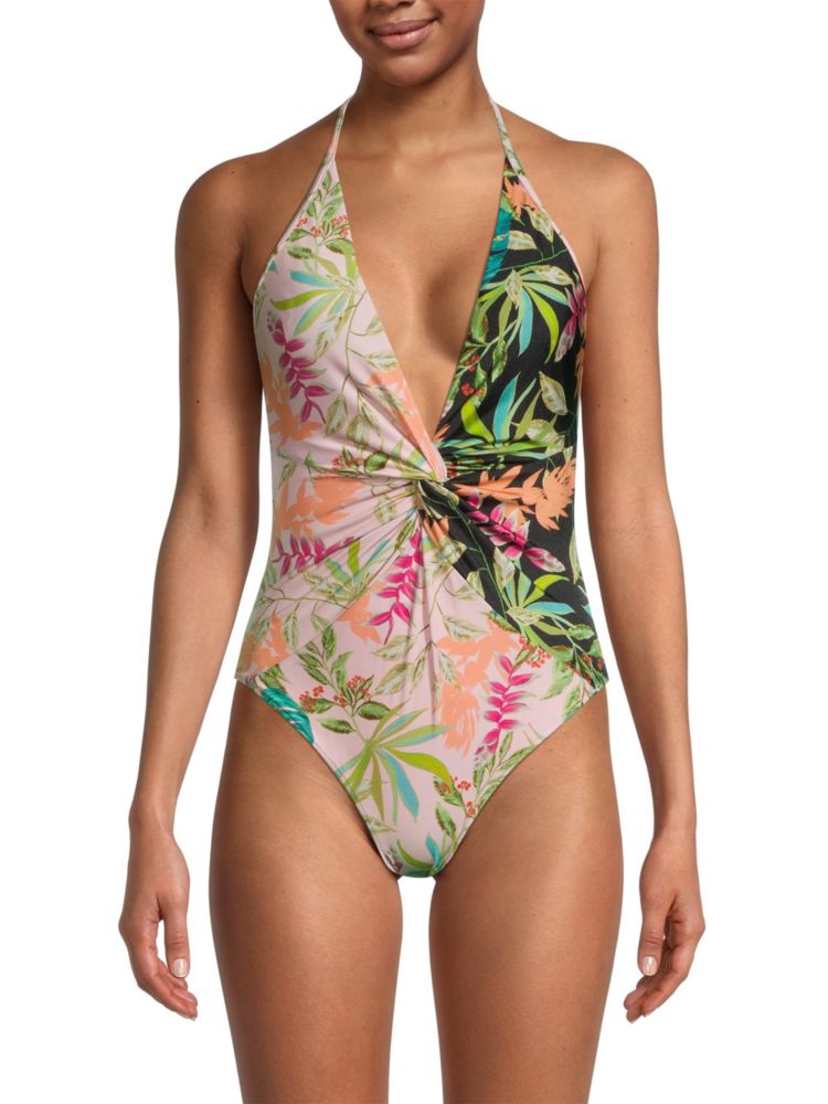 

Сплошной купальник Tropicalia с контрастным цветочным принтом Patbo, розовый