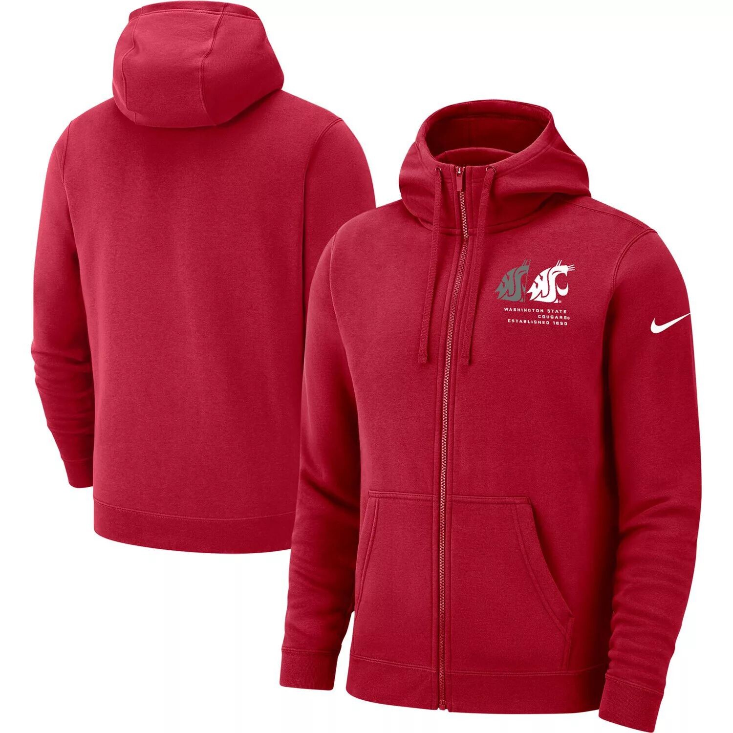

Мужская толстовка с молнией во всю длину Nike Crimson Washington State Cougars Club