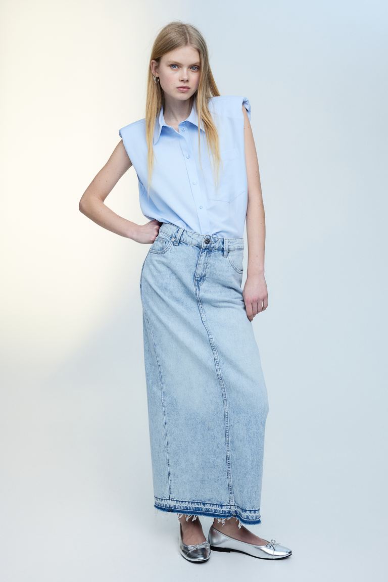 Блузка без рукавов с подплечниками H&M, синий блузка new york style без рукавов 44 размер