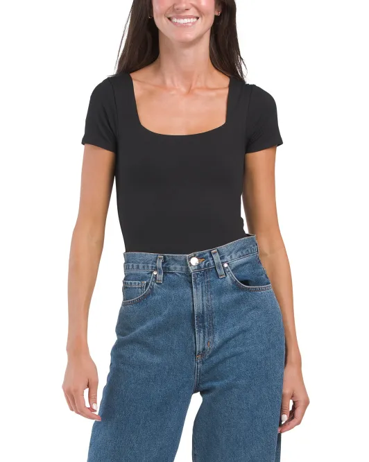 

Двухслойное боди с короткими рукавами и квадратным вырезом Hunter & Brown, черный