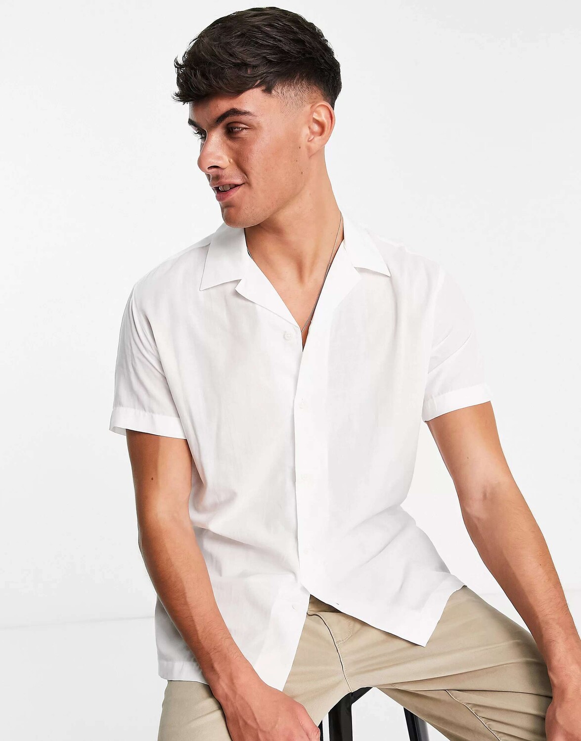 

Белая вискозная рубашка с короткими рукавами Selected Homme revere