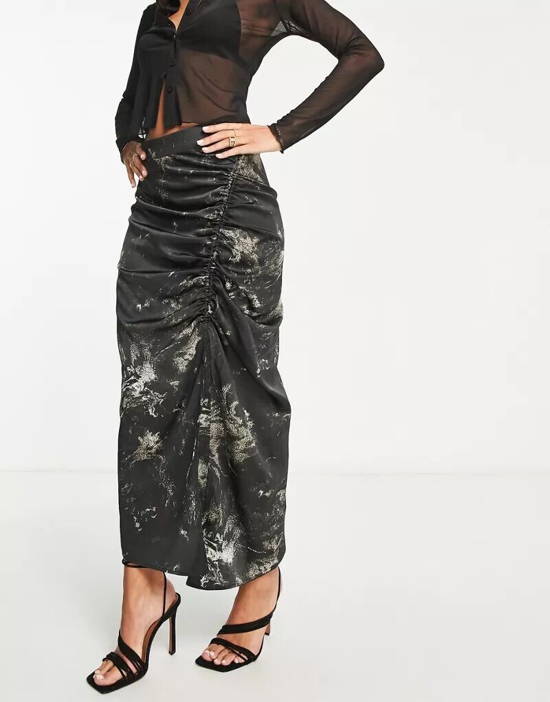 

Черная юбка миди со сборками AllSaints Carla Titania