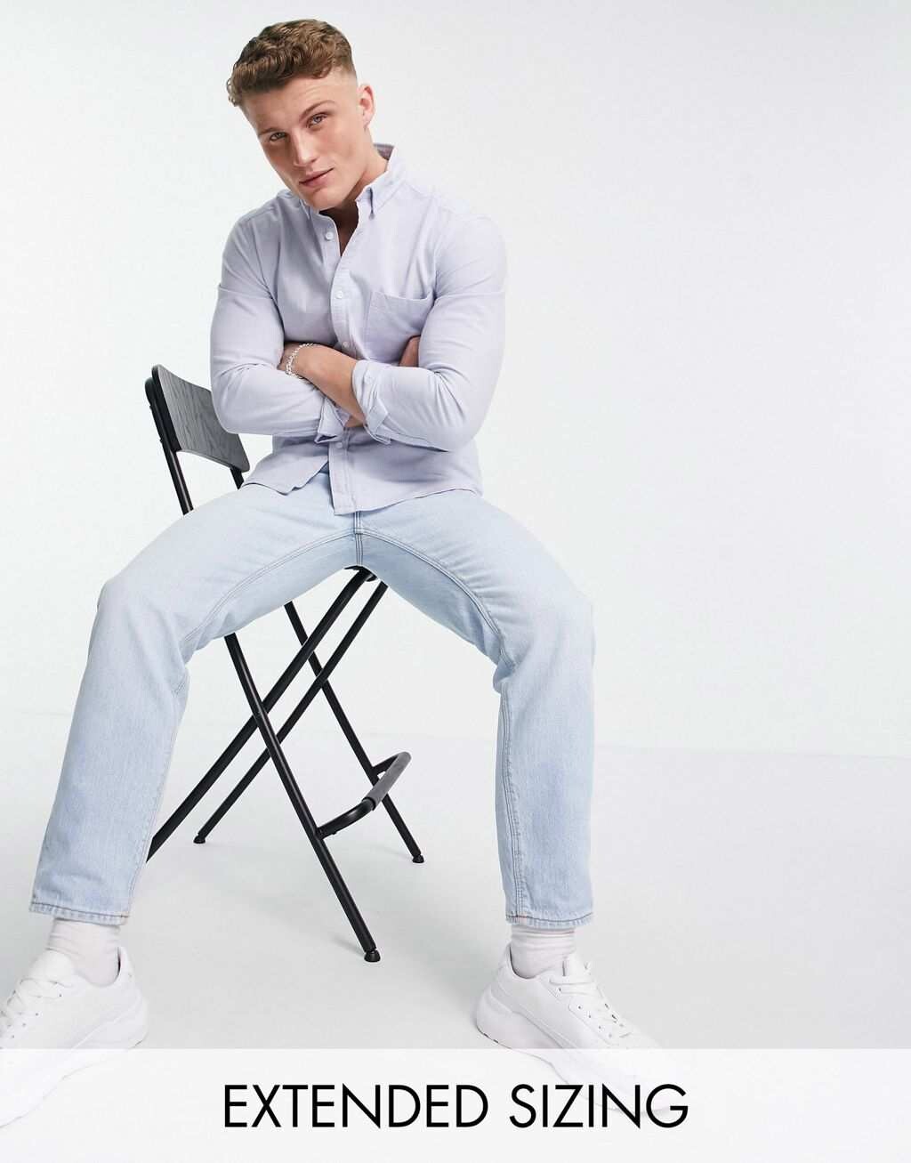 

Голубая оксфордская рубашка узкого кроя ASOS DESIGN