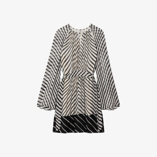 

Тканое платье мини в мятную полоску Reiss, черный