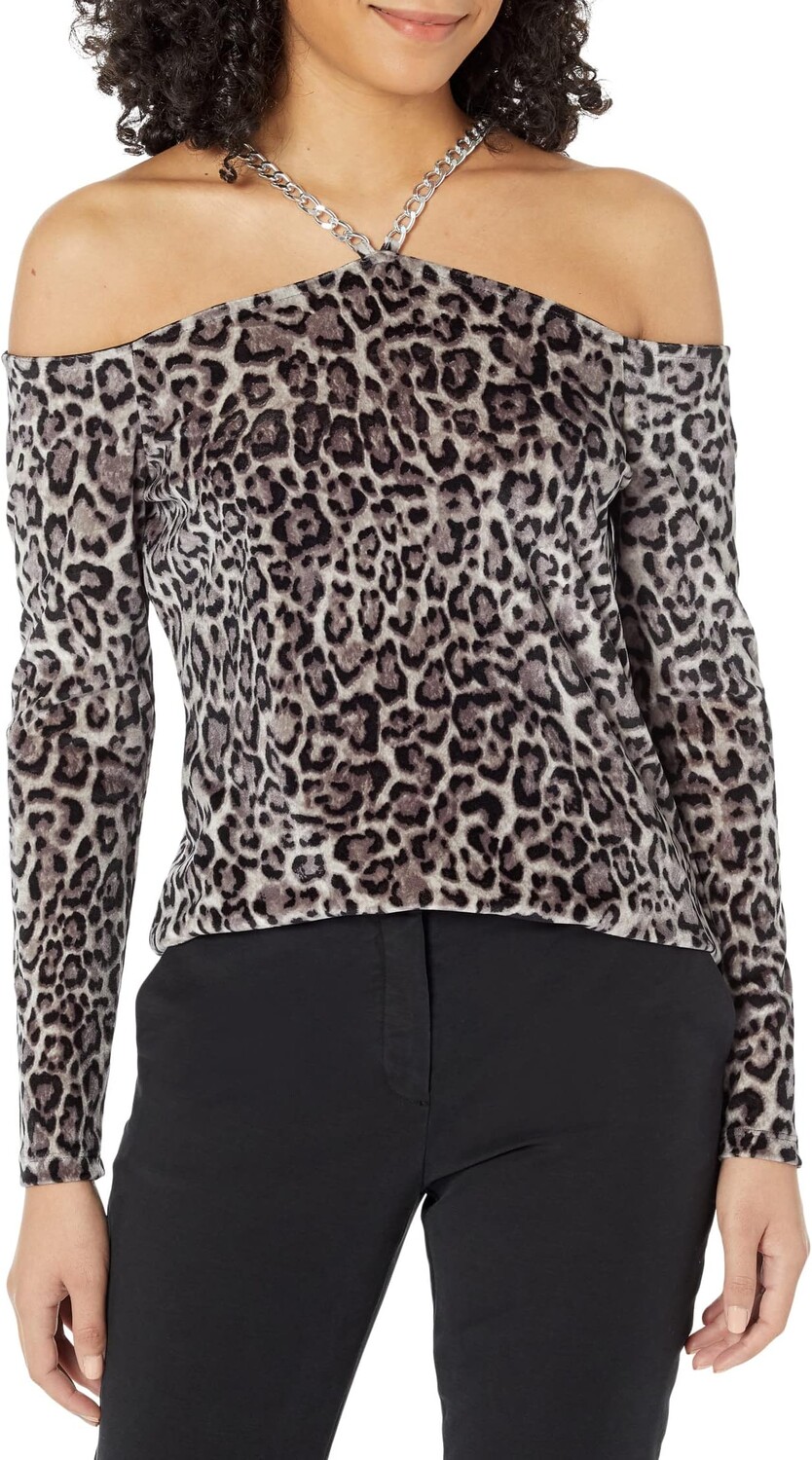 

Топ MICHAEL Michael Kors Velvet Chain Cold-Shoulder, цвет Malachite